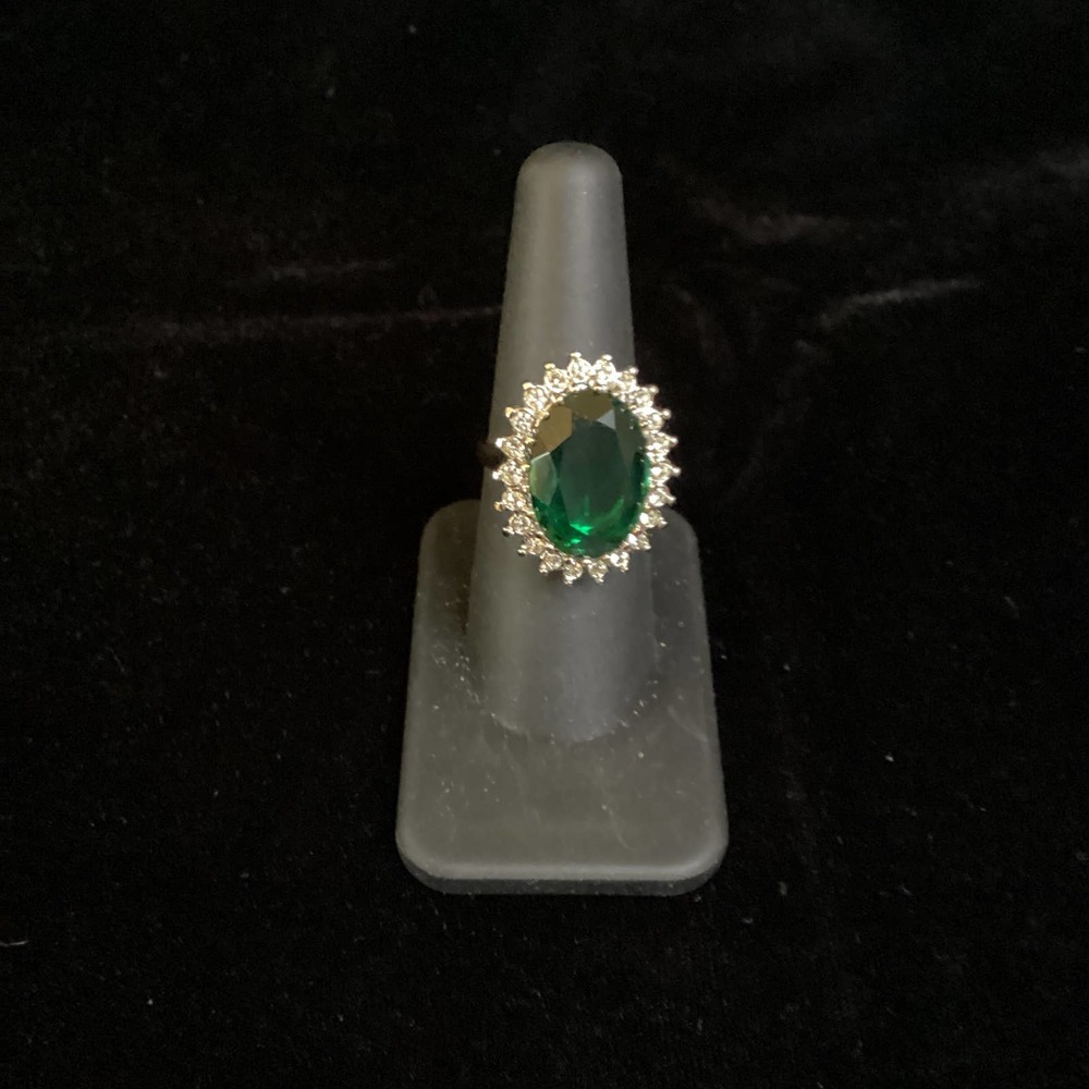 Antique Emerald Green and White  French Paste Ring